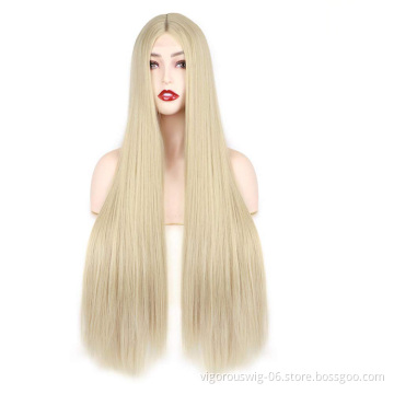 Vigorous High Quality Cheap Price Long Silky Straight Wave Blonde Middle Part Cosplay For Black Women Synthetic Hair Wigs